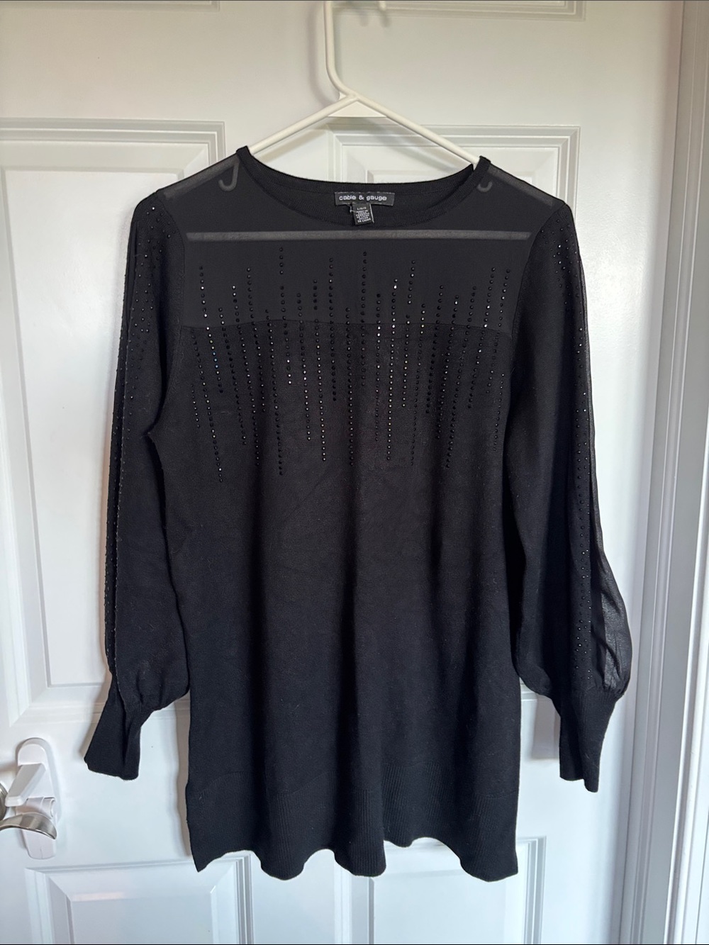 Coldwater Creek Black Long Sleeve Sheer Yoke Tunic with Sparkle